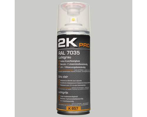 Spray 2K Pro gri deschis RAL 7035 cu rezistență ridicată la zgârieturi, rezistență la benzină și solvenți și rezistență la UV și intemperii