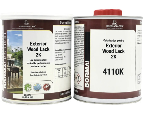 Două cutii de lac pentru lemn Borma Wachs 2K pentru exterior