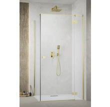 Cabină de duș walk-in cu accesorii aurii și set de duș
