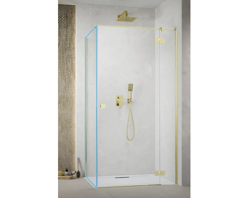 Perete lateral Radaway Fuenta/Essenza S1, 90x200 cm, sticlă transparentă, profil auriu Cabină de duș walk-in cu cap de duș și duș de mână