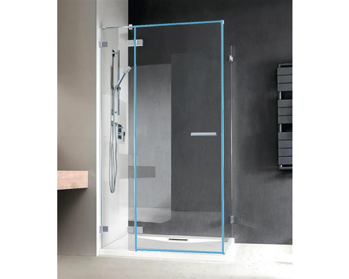 Perete frontal Radaway Euphoria KDJ, 20x200 cm, sticlă transparentă, profil crom Cabină de duș cu ușă pivotantă din sticlă și cap de duș în baie