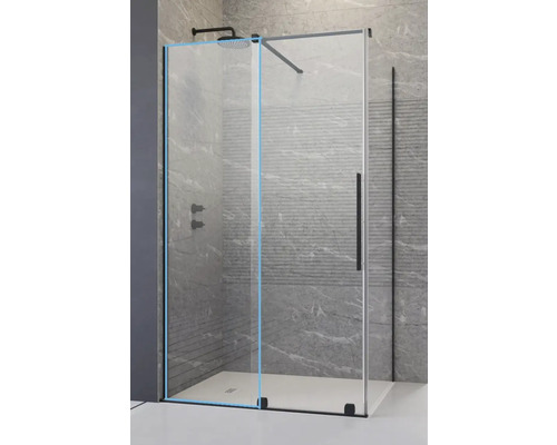 Perete frontal pentru cabină duș Radaway Furo 90, 45x200 cm, sticlă transparentă Cabină de duș cu perete de sticlă și cadru negru în baie
