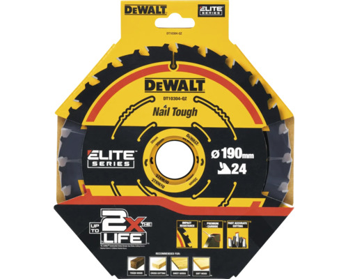 Disc de ferăstrău circular DeWalt cu diametrul de 190 milimetri, 24 de dinți și protecție împotriva cuielor în pachet