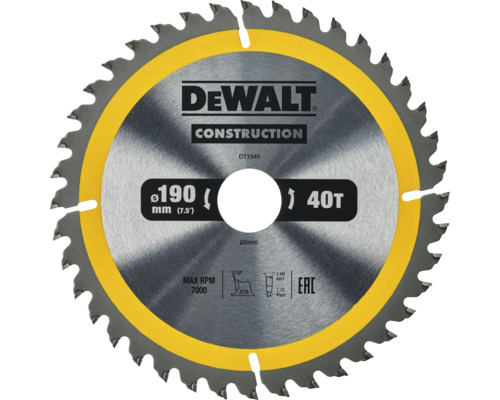 Logo DeWalt pânză de ferăstrău circular cu diametrul de 190 milimetri și 40 de dinți