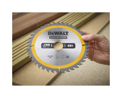 Disc de ferăstrău DeWalt Construction, diametru 190 milimetri