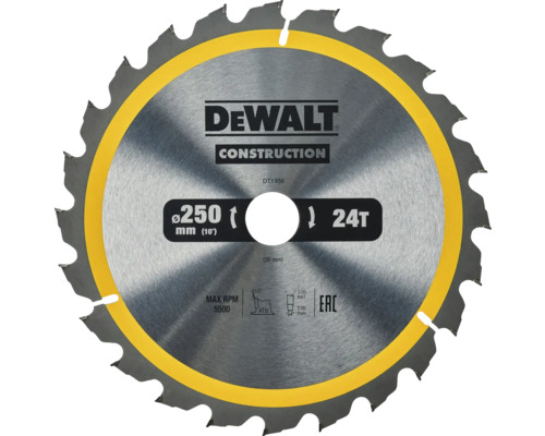 Pânză de ferăstrău DeWalt cu diametrul de 250 milimetri și 24 de dinți