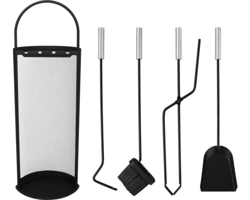 Set accesorii șemineu cu lopată, mătură, vătrai și clește