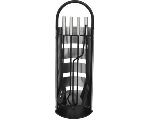Set accesorii pentru curățare șemineu Rotheigner, 4 piese, inox negru Set accesorii șemineu cu suport din oțel