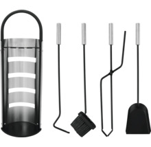 Set accesorii șemineu cu suport, lopată, mătură, cârlig și clește