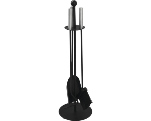 Set accesorii pentru curățare șemineu Rotheigner, 3 piese, inox negru lucios Set de șemineu cu lopată, mătură, cârlig și suport
