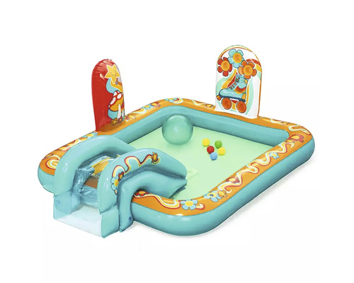 Piscină gonflabilă pentru copii cu tobogan și bile colorate
