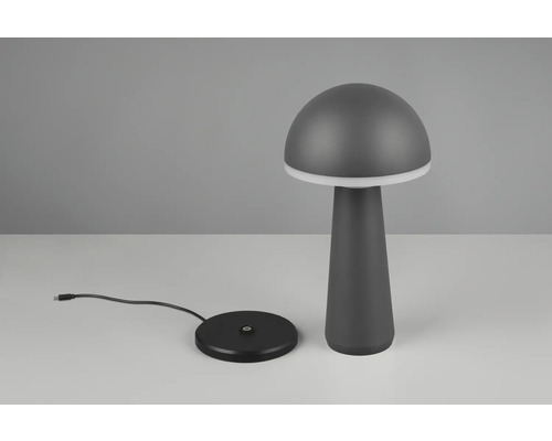 Lampă de masă gri în formă de ciupercă cu stație de încărcare