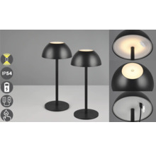 Două lămpi de masă LED negre cu acumulator și grad de protecție IP54