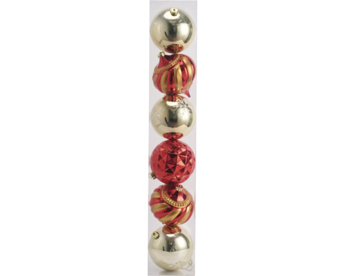 Set globuri Crăciun Lafiora plastic roșu/auriu 6 buc. Globuri de Crăciun de diferite forme într-un tub transparent