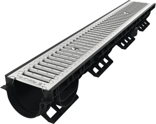Rigolă polipropilenă VODALAND grătar oțel zincat 1000x156x100 mm A 15 trafic pietonal Canal de scurgere cu grătar pentru exterior