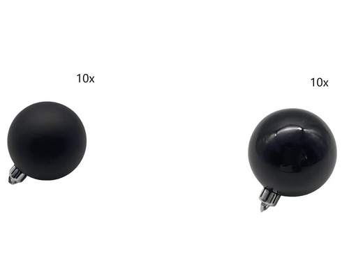 Set globuri Crăciun Lafiora plastic Ø 8 cm negru 20 buc. Zece globuri negre de Crăciun, suprafață mată și lucioasă