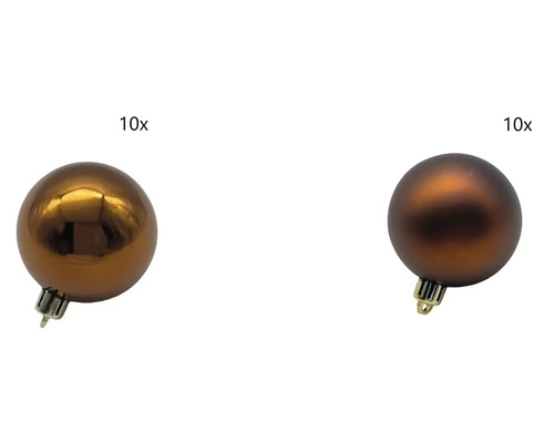 Set globuri Crăciun Lafiora plastic Ø 8 cm maro 20 buc. Zece globuri de Crăciun din plastic, lucioase și mate