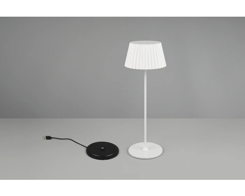 Lampă de masă albă cu abajur plisat și cablu de încărcare USB