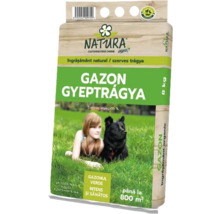 Pachet de îngrășământ pentru gazon cu informații despre ingrediente și zona de aplicare