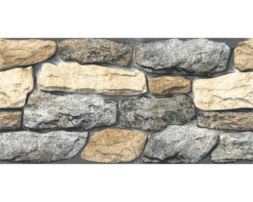 Gresie exterior / interior porțelanată glazurată rectificată Guam Mix 30x60 cm Prim-plan cu un placaj de perete cu aspect de piatră.