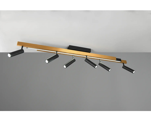 Lumină de plafon cu șase spoturi pe suport de lemn