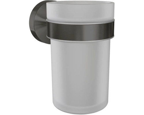 Pahar baie cu suport REIKA SAKU gun metal Suport de perete pentru pahar de periuță de dinți cu sticlă