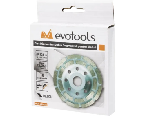 Disc diamantat Evotools în cutie, diametru 125 milimetri, potrivit pentru beton