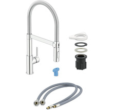 Baterie de bucătărie cu furtun de duș și material de montaj