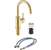 Baterie de bucătărie din metal cu furtunuri de conectare și material de montaj