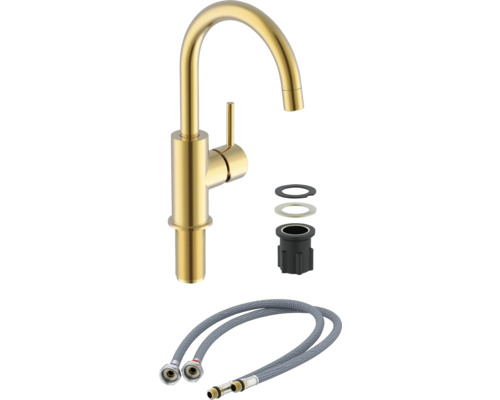 Baterie de bucătărie din metal cu furtunuri de conectare și material de montaj