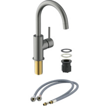 Baterie de bucătărie cu furtunuri de conectare și material de montaj