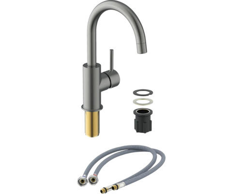 Baterie de bucătărie cu furtunuri de conectare și material de montaj