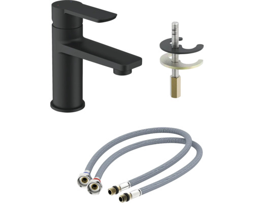 Baterie lavoar cu finisaj mat cu material de fixare și furtunuri flexibile de conectare