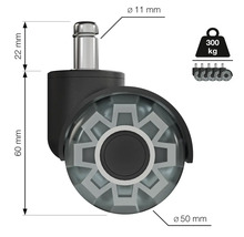 Rotiță pentru scaun de birou cu dimensiuni și o capacitate portantă de 300 de kilograme în set