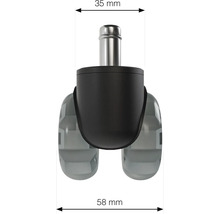 Rotiță scaun cu știft, lățime de 58 mm și diametru știft de 35 mm