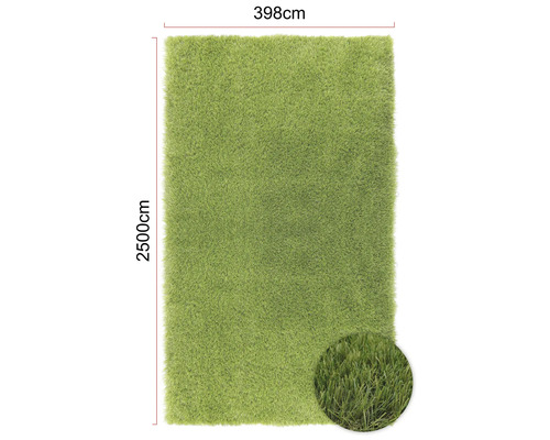 Covor dreptunghiular verde din gazon artificial cu dimensiunile de 398 cm x 2500 cm