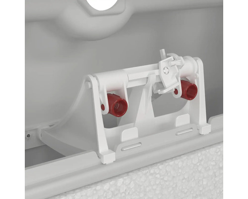 Vedere interioară a unui rezervor cu mecanism de acționare a spălării toaletei