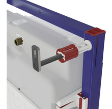 Imagine detaliată a unui element de montaj frontal pentru un WC cu material de fixare