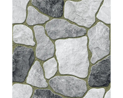 Gresie exterior / interior porțelanată glazurată rectificată Garden Stone Grey 40x40 cm Model de gresie cu pietre și mortar de rosturi
