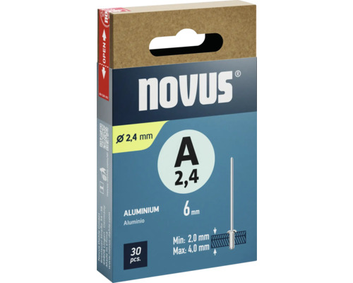 Nituri pop Novus A 2,4 milimetri în cutie de carton