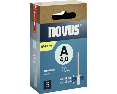 Nituri oarbe Novus, diametru 4,0 mm, aluminiu, 70 bucăți