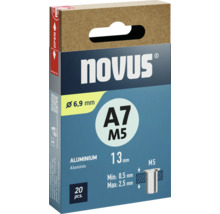 Nituri Novus A7 M5 din aluminiu, diametru 6,9 milimetri, lungime 13 milimetri, 20 bucăți