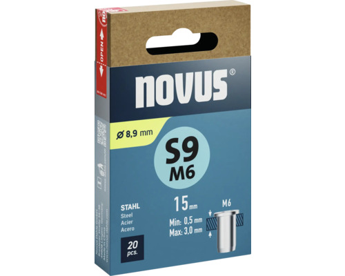 Nituri pop din oțel Novus S9 M6, diametru 8,9 mm, lungime 15 mm, 20 bucăți