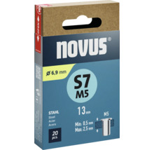 Pachet de nituri din oțel Novus S7 M5, diametru 6,9 milimetri, 20 bucăți