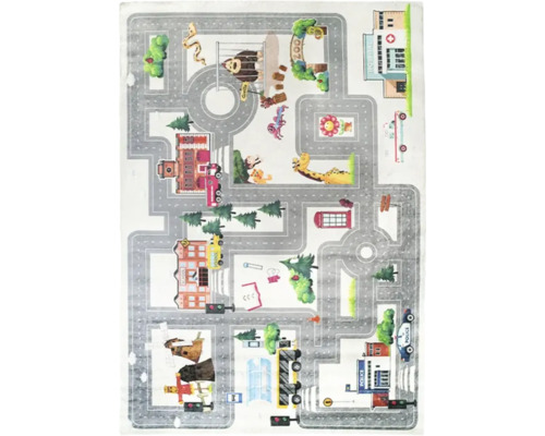Covor copii Platinum Cityscape 80x150 cm Covor de joacă cu străzi, grădină zoologică, spital, școală și secție de poliție