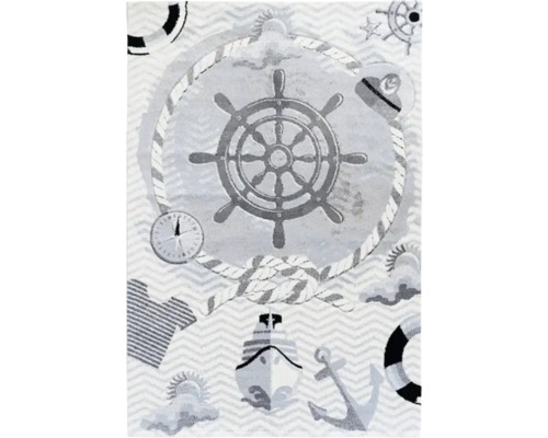 Covor copii Hello Kids Captain 80x150 cm Covor cu motiv nautic, inclusiv cârmă, colac de salvare și ancoră