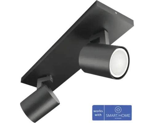 Plafonieră Phillips Hue Runner cu spoturi GU10 max.2x4,2W 700 lumeni, negru Lumină de plafon cu două spoturi, potrivită pentru casă inteligentă