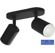 Lumină de tavan neagră cu două spoturi și sigiliul Smart Home