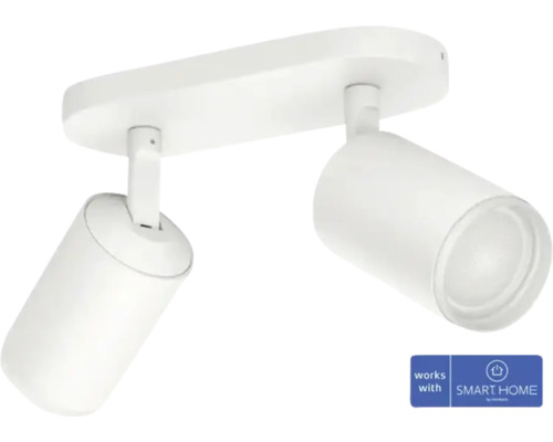 Plafonieră Phillips Hue cu spoturi GU10 max.2x4,2W 400 lumeni, lumină RGBW, alb Lumină de plafon cu două spoturi