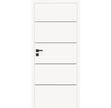 Ușă interioară albă cu caneluri orizontale și mâner negru